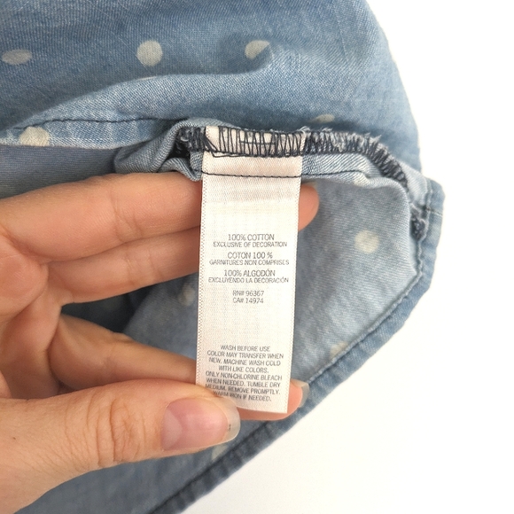 OshKosh Chambray Blue Denim Short Sleeve Polka Dot Blouse Size 4T - Picture 5 of 5